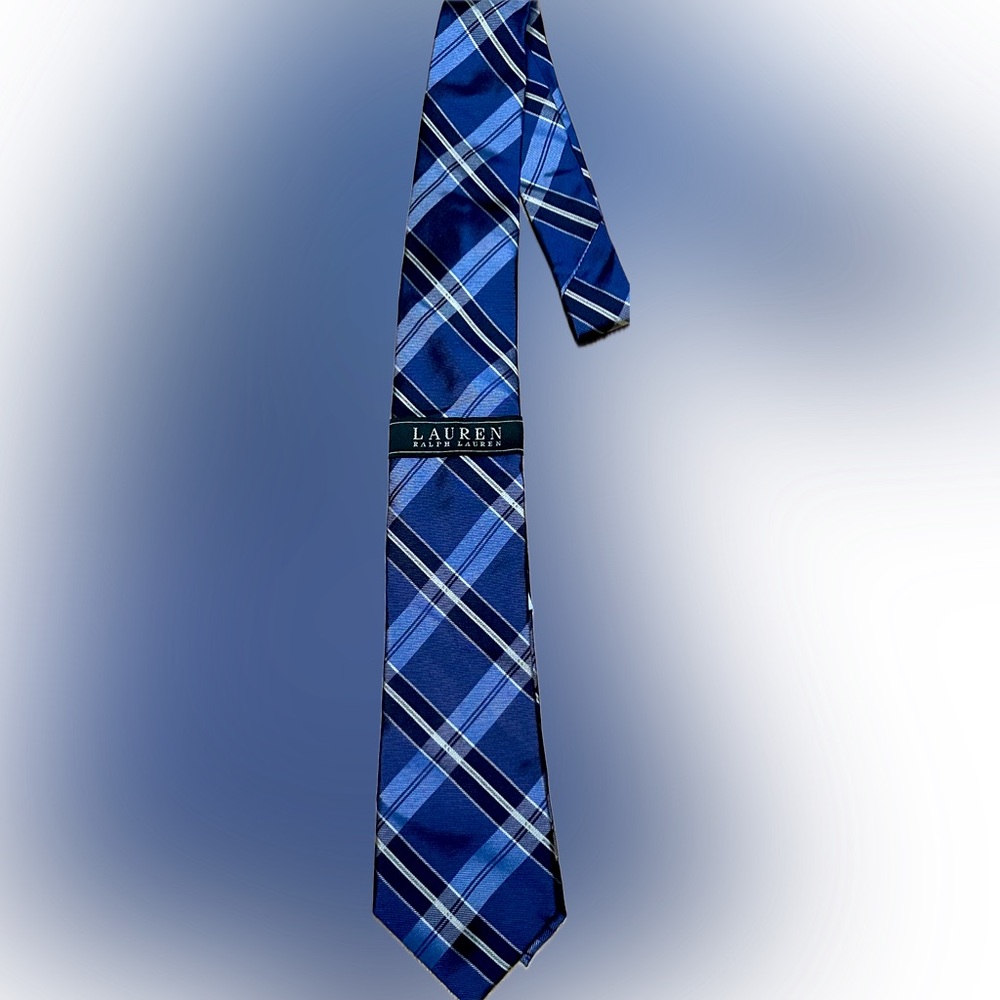 NWT LAUREN RALPH LAUREN BLUE PLAID TIE POLO DESIGNER DRESS FORMAL PREPPY DANCE